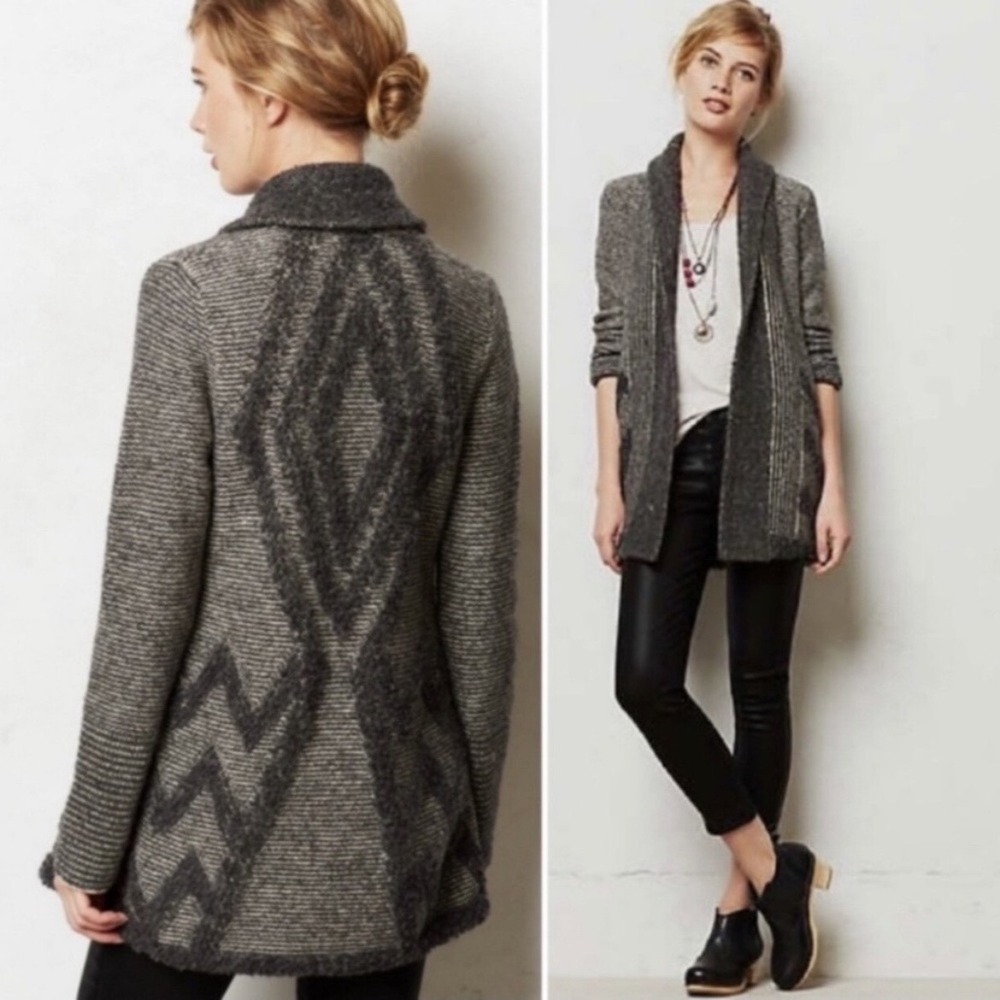 Anthropologie Angel of the North Equinox Cardigan Sweater Medium Gray Boho Wool
